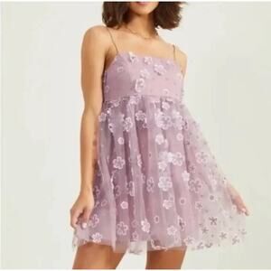 NWT Women's Whimsical 3D Floral Fairy Babydoll Mini Dress sz S in Pink Coquette